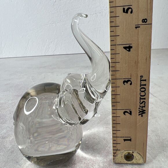 Vintage Clear Hand Blown Art Glass Elephant Figurine Paperweight 5in tall - Picture 7 of 8